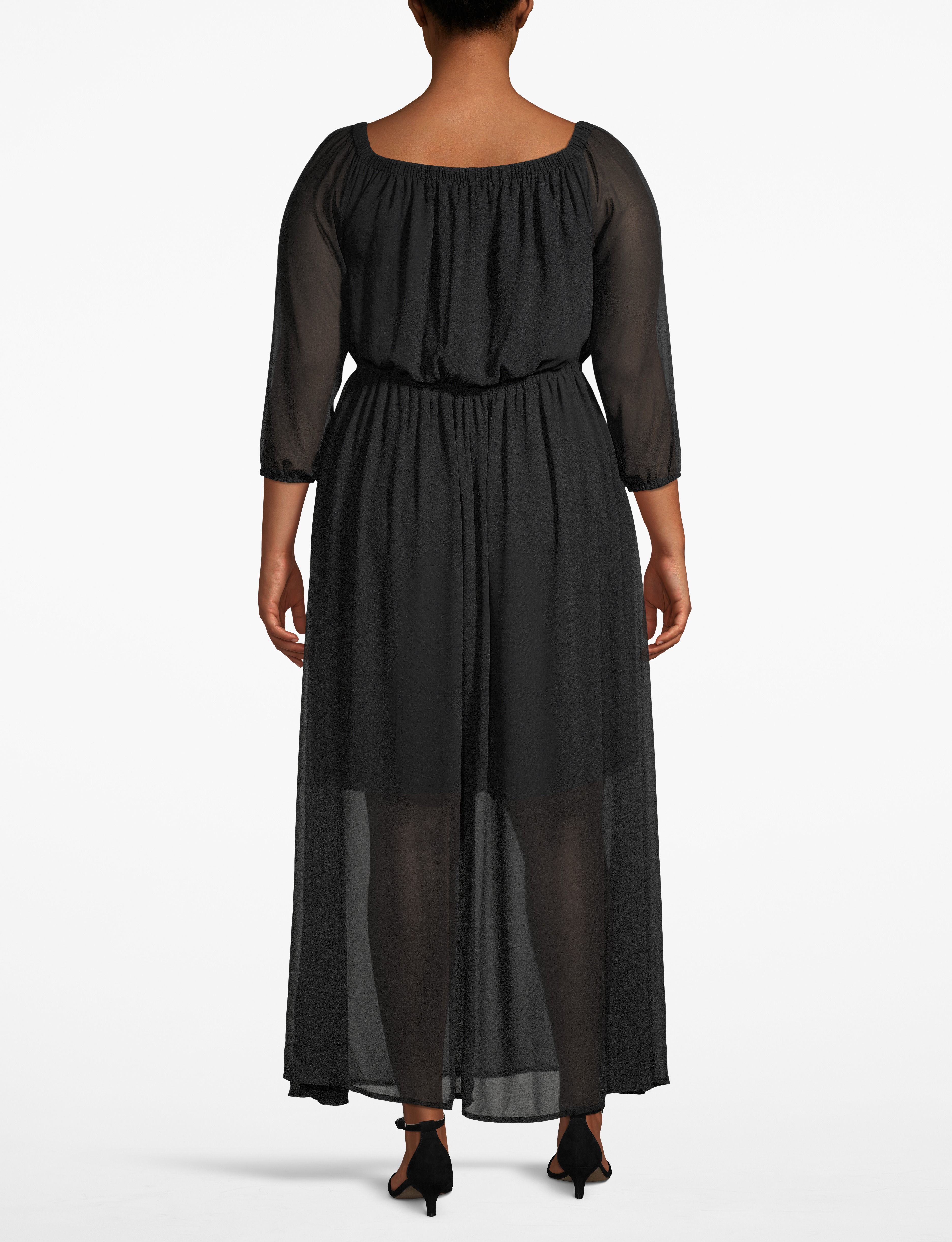 1110801- S LBO Buttoned On/ Off Shoulder Maxi Dress:Pitch Black LB 1000322:26/28 Product Image 2