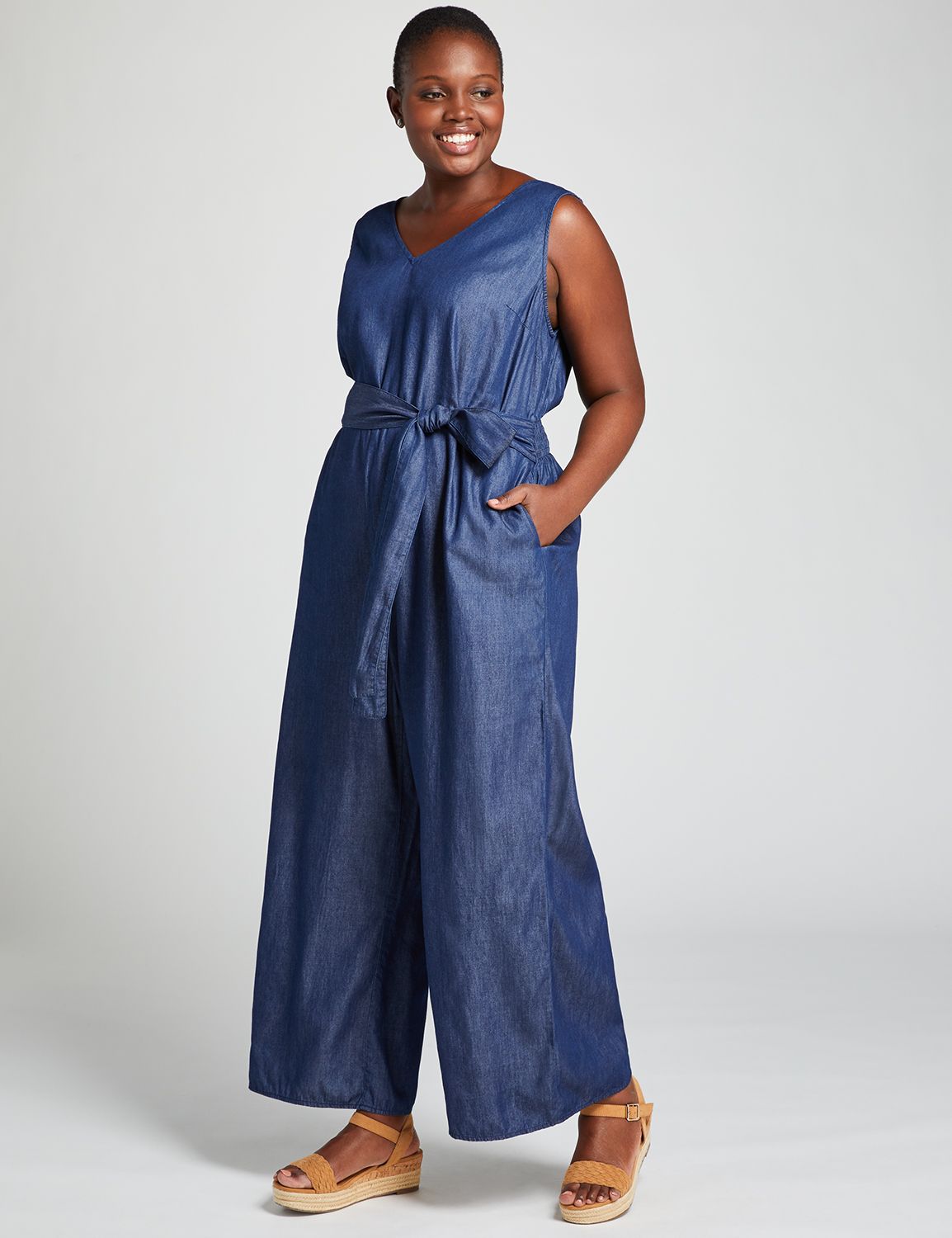 lane bryant denim jumpsuit