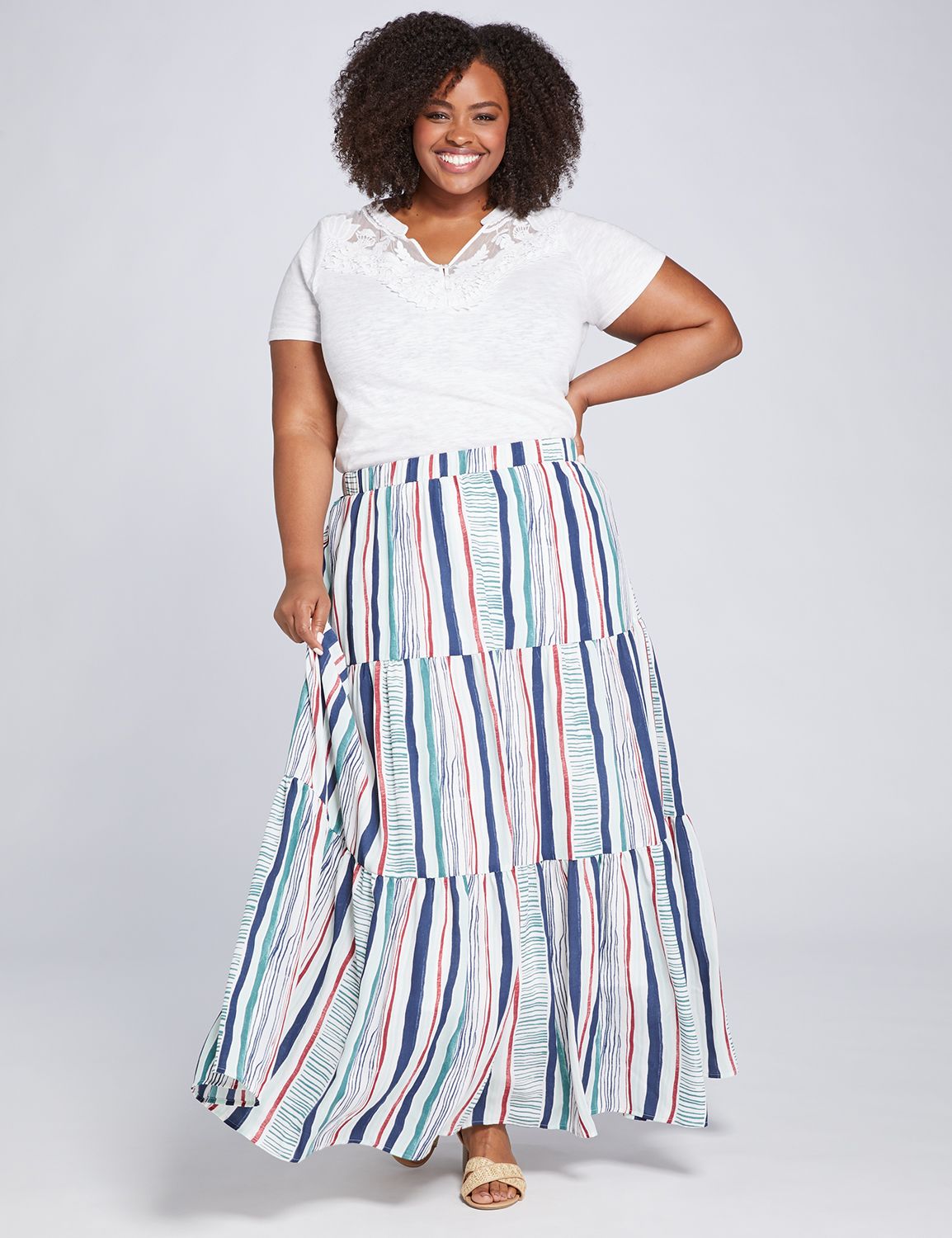 striped tiered maxi dress