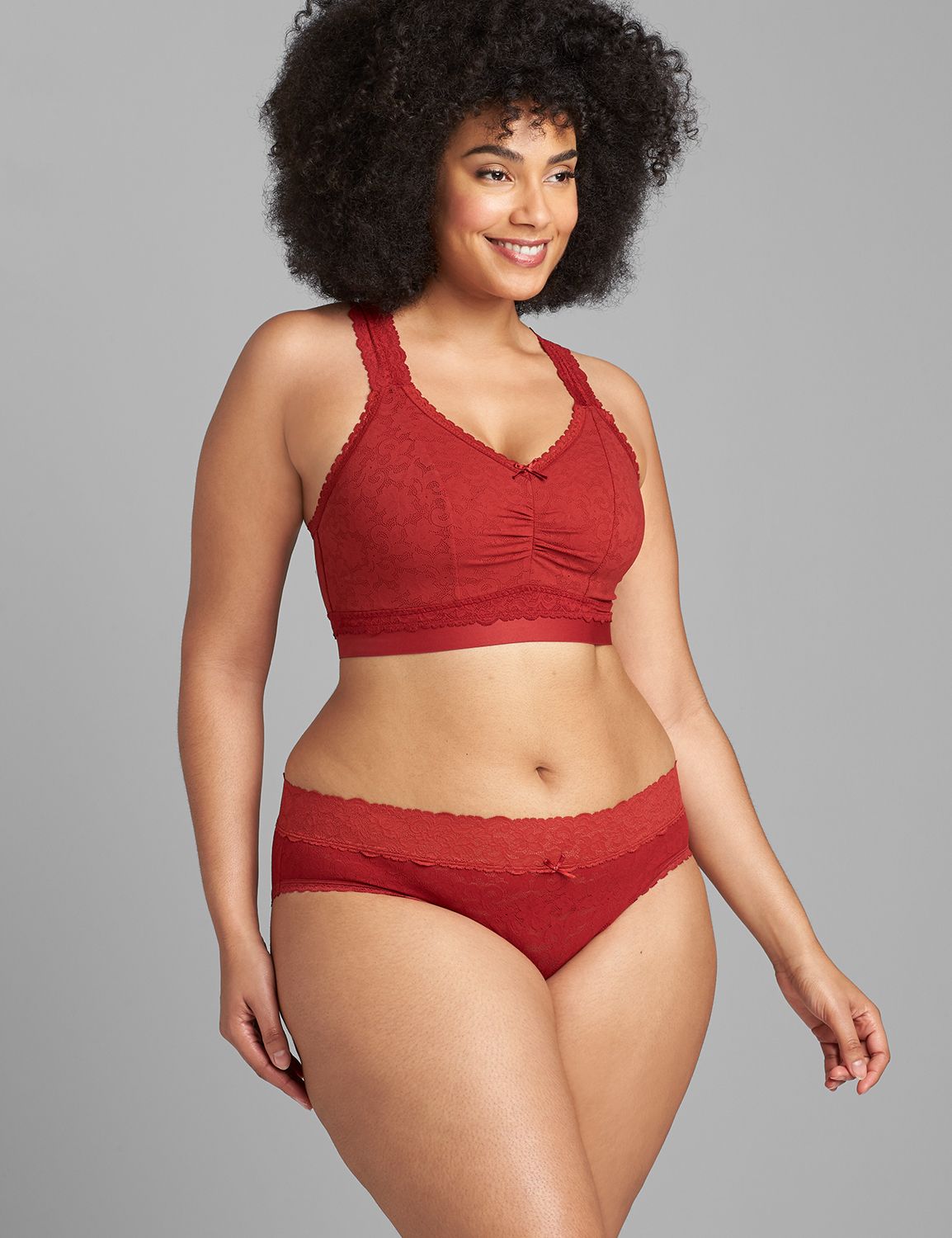 Bright red padded bralette bra with lace and designer back - La Amara