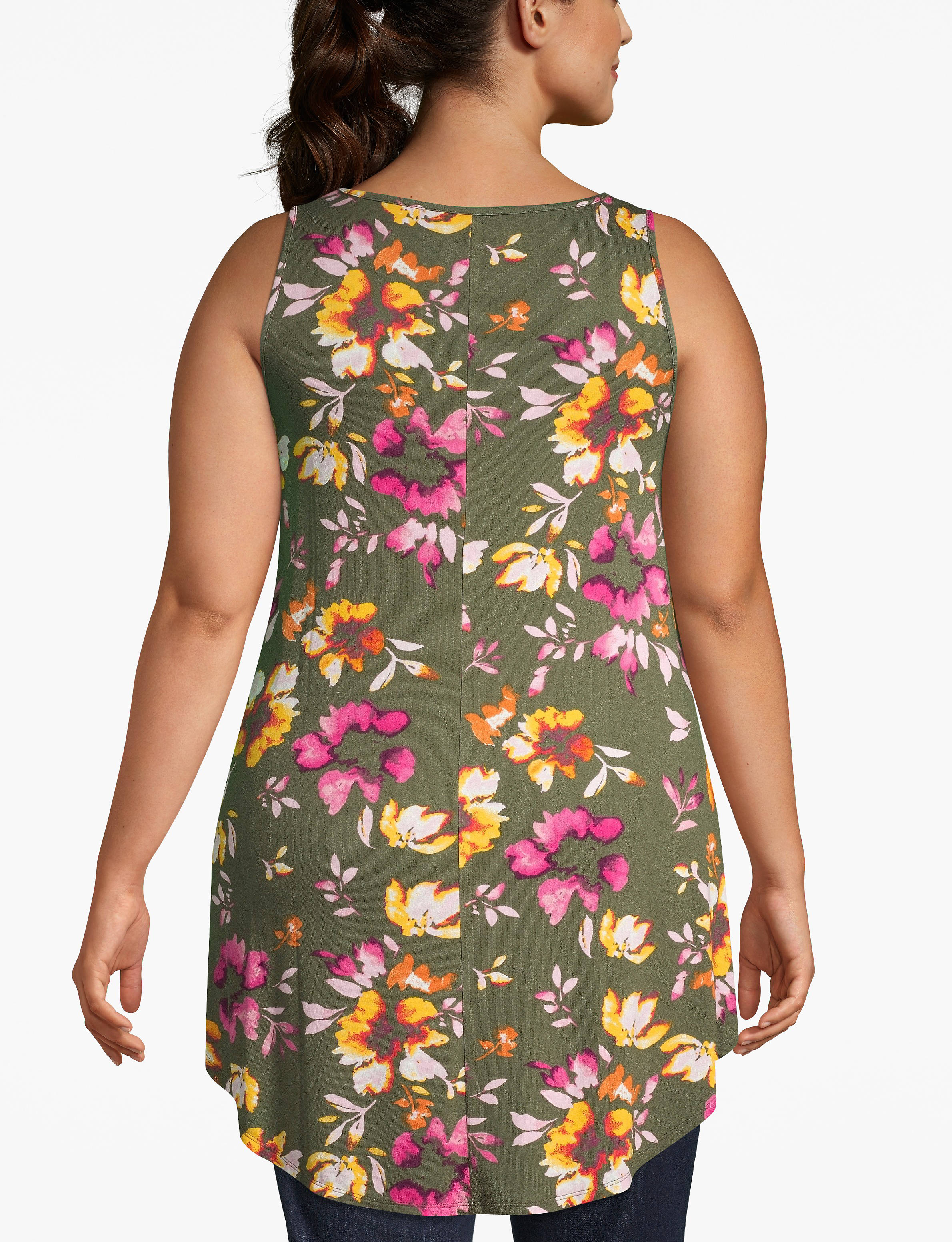 1110868 Scoop Nk Flowy Crepe Tunic Tank:LBSU20364_RomanticWatercoloredFloral_colorway10:14/16 Product Image 2