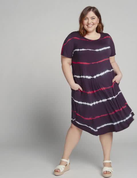 1113076 SS CREWNECK SWING DRESS - TIE DIE - SP/SUM:LBSU20419_1113076_LinearTieDye_Astrologie_Colorway1:10/12 image number 0