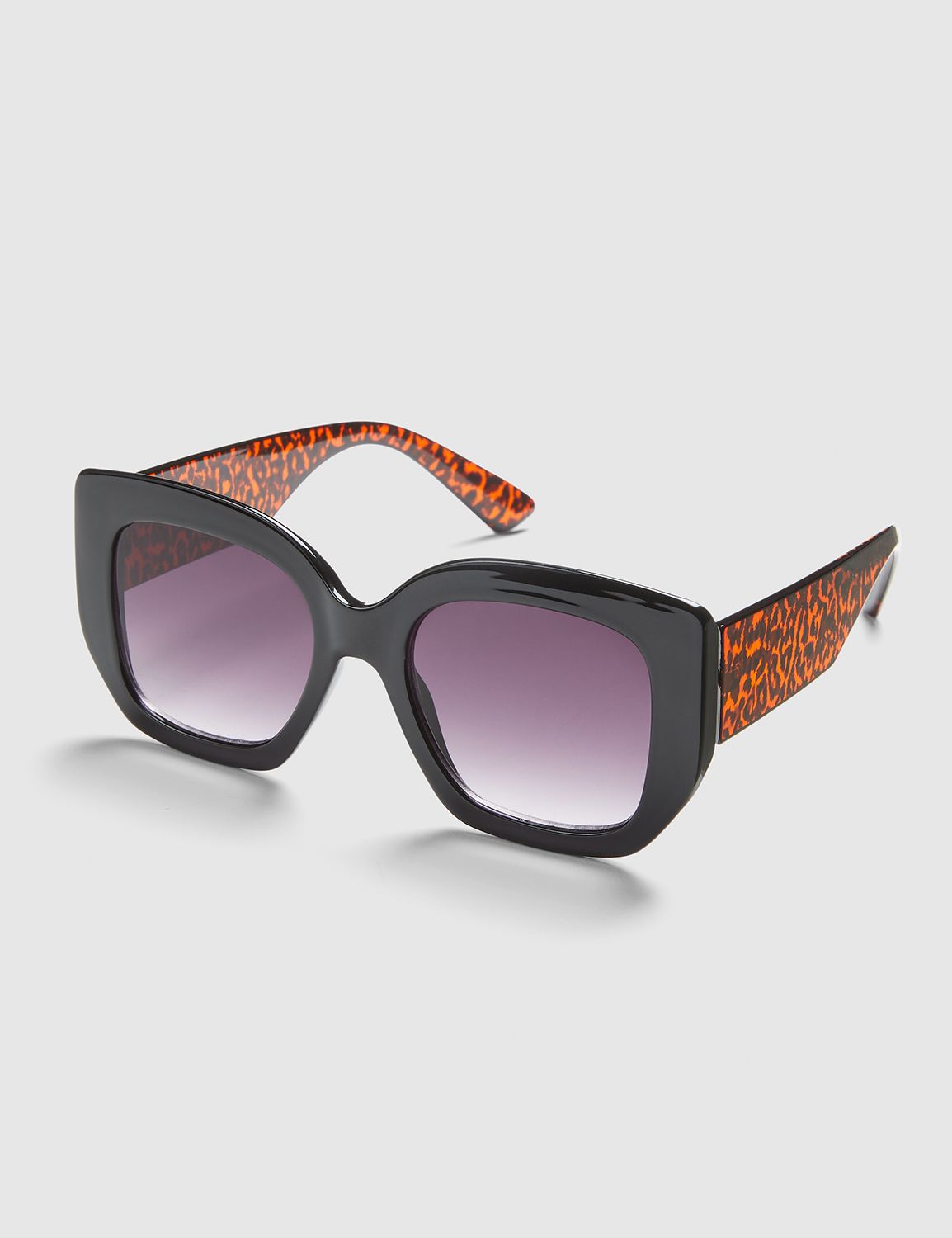 Image of Lane Bryant Women's Black & Leopard Print Square Sunglasses ONESZ Chic Leopard