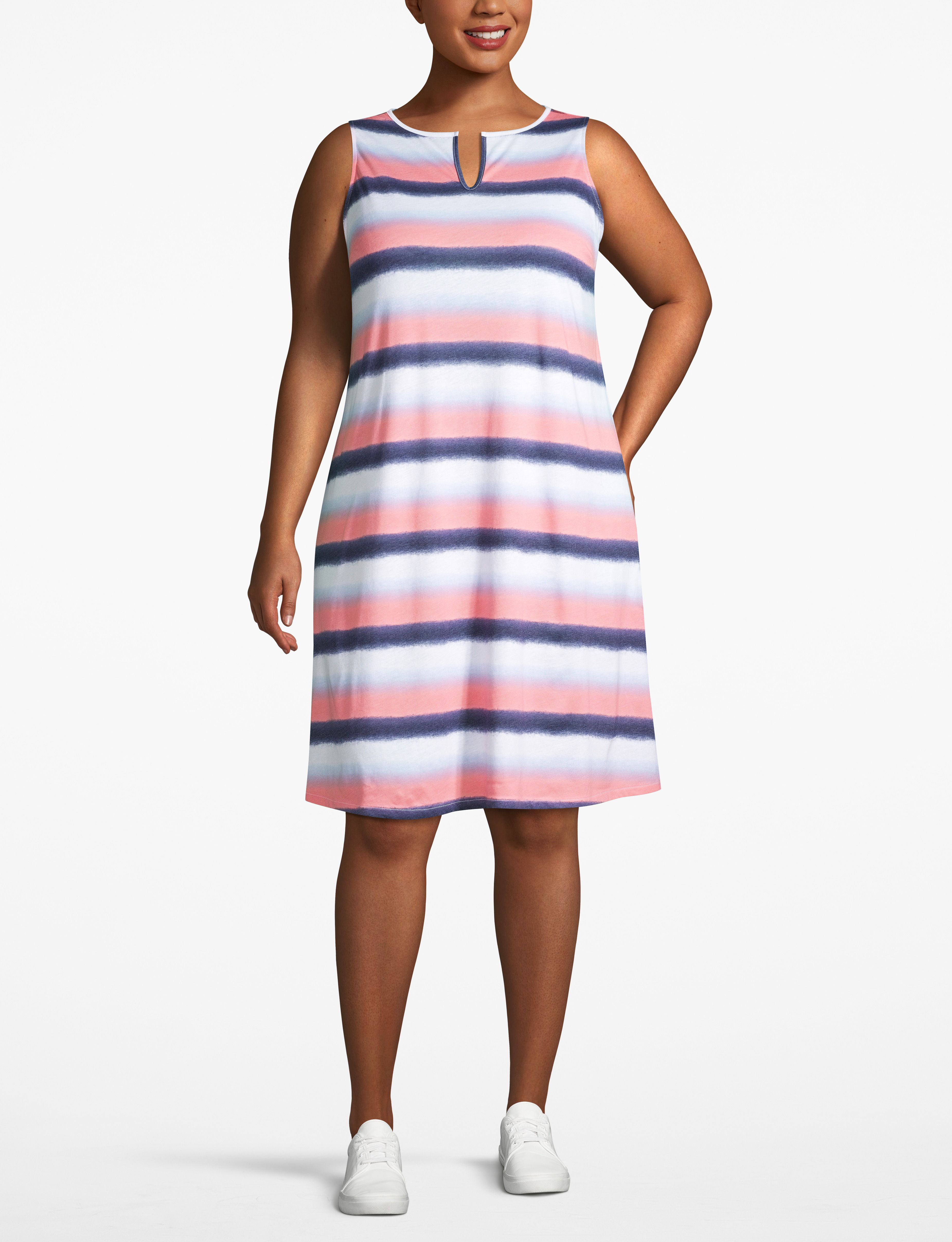 1113514- S LBO Sleeveless Swing Dress (Essential Co Poly) (1111954):LBSU20106C_HorizontalHazeStripe_colorway6:14/16 Product Image 1