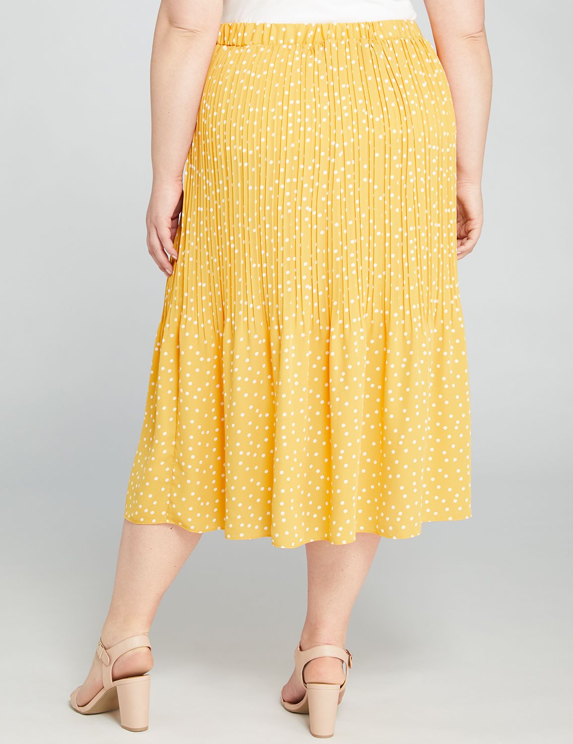 1113015 WOVEN PLEATED MIDI SKIRT:LBSU20370_YellowWhitePolkaDotCrepe_colorway1:18/20 Product Image 2
