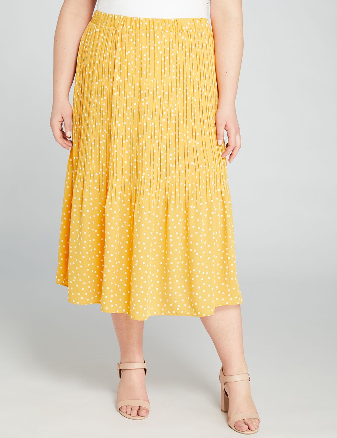 1113015 WOVEN PLEATED MIDI SKIRT:LBSU20370_YellowWhitePolkaDotCrepe_colorway1:18/20 Product Image 3