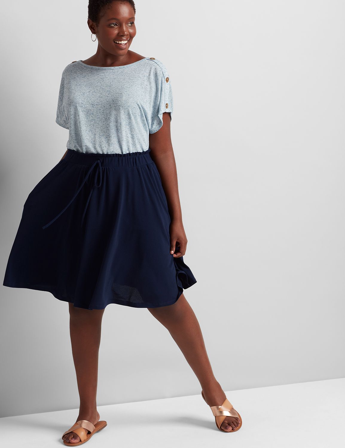 1113705 DRAWSTRING CASUAL WOVEN MINI SKIRT:PANTONE Night Sky:18/20 Product Image 3