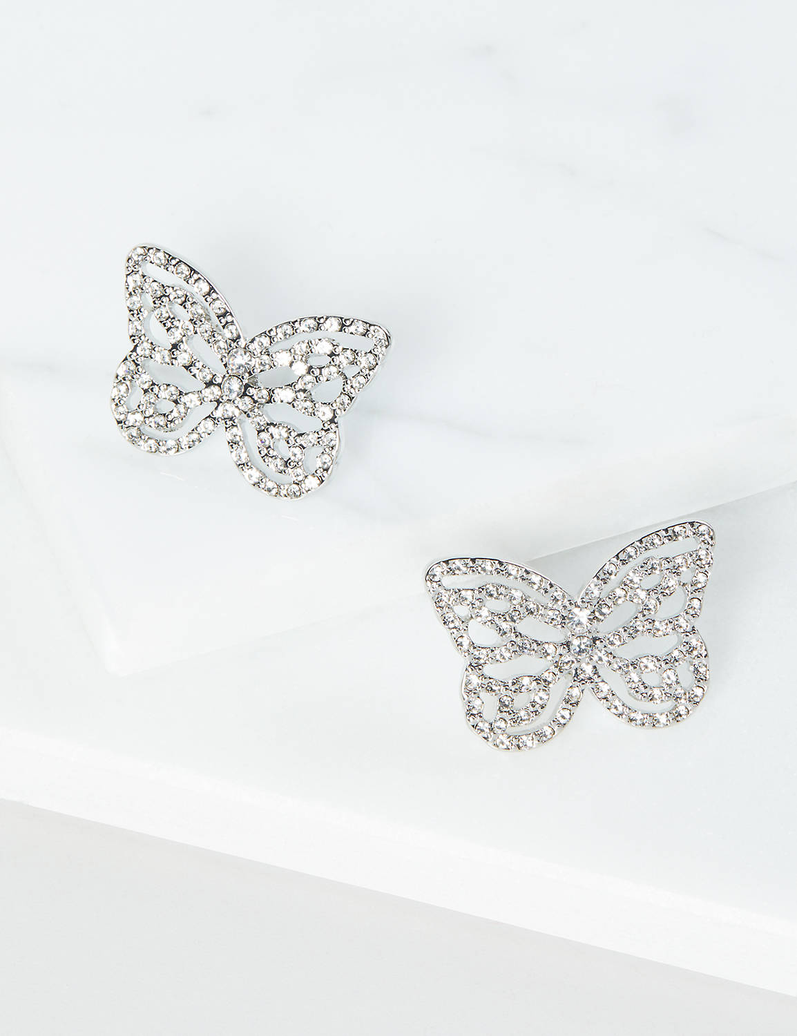 A/O Pave Butterfly Stud Earrings:Silver Tone:ONESZ Product Image 1