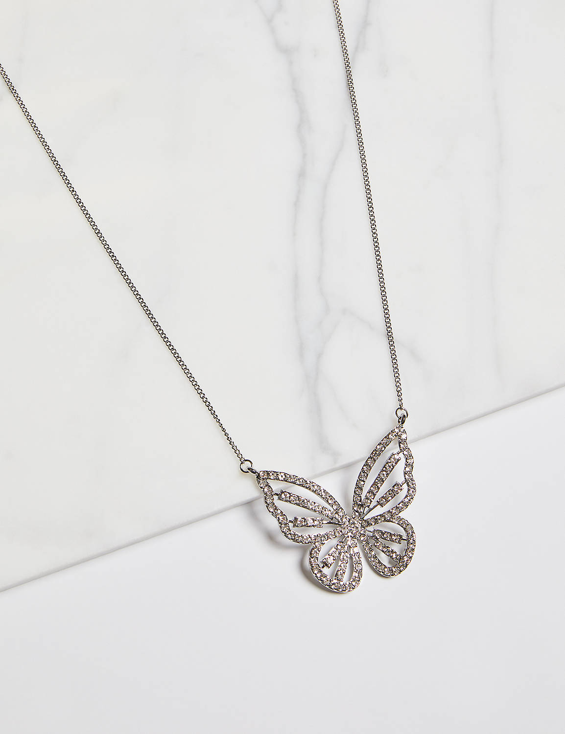 A/O Pave Butterfly Pendant Short Necklace:Silver Tone:ONESZ Product Image 1
