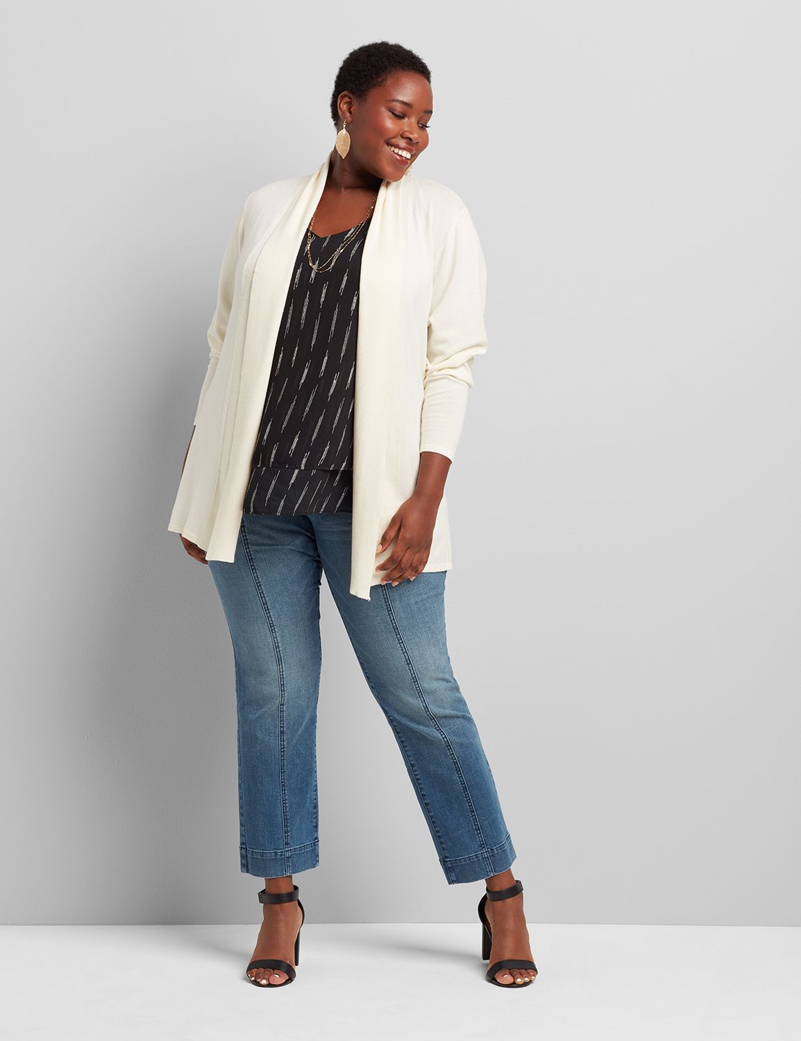 1113141 Long Sleeve Shawl Collar Overpiece with Rib Detail at Back:PANTONE Pristine:10/12 Product Image 3