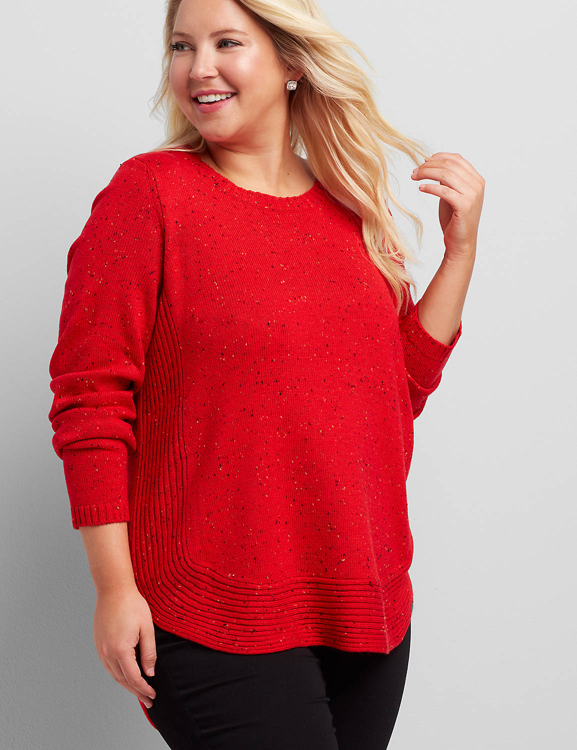 1113577 Long Sleeve Crew Neck Pullover with Inset Rib & Curved Hem:PANTONE Racing Red:10/12 Product Image 1