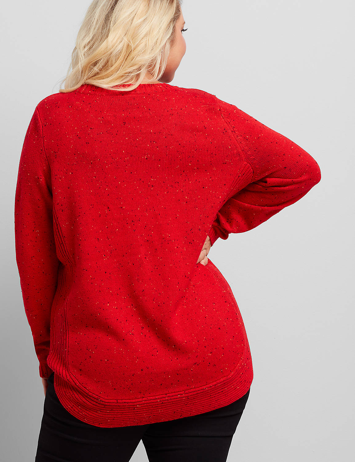 1113577 Long Sleeve Crew Neck Pullover with Inset Rib & Curved Hem:PANTONE Racing Red:10/12 Product Image 2