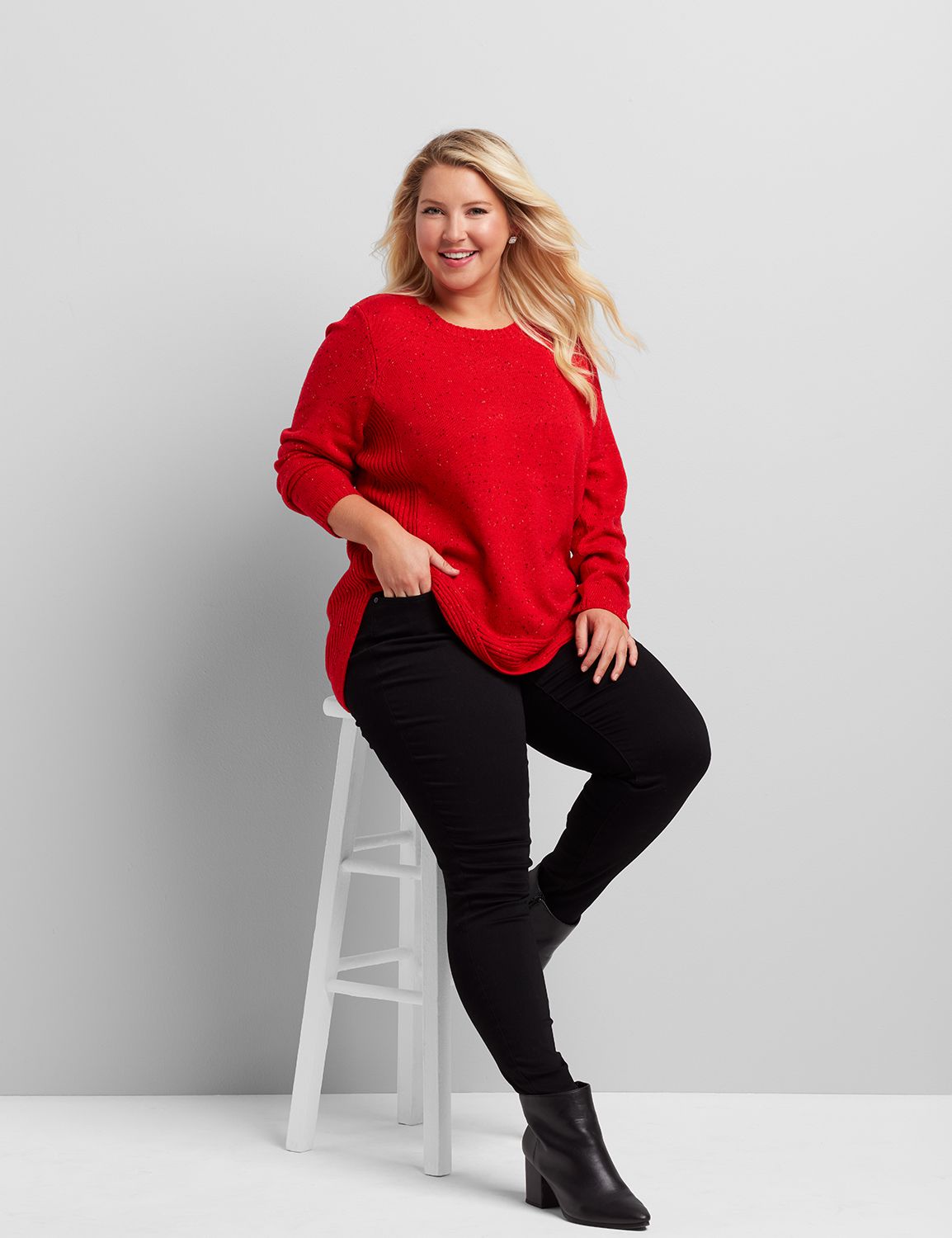 1113577 Long Sleeve Crew Neck Pullover with Inset Rib & Curved Hem:PANTONE Racing Red:10/12 Product Image 3