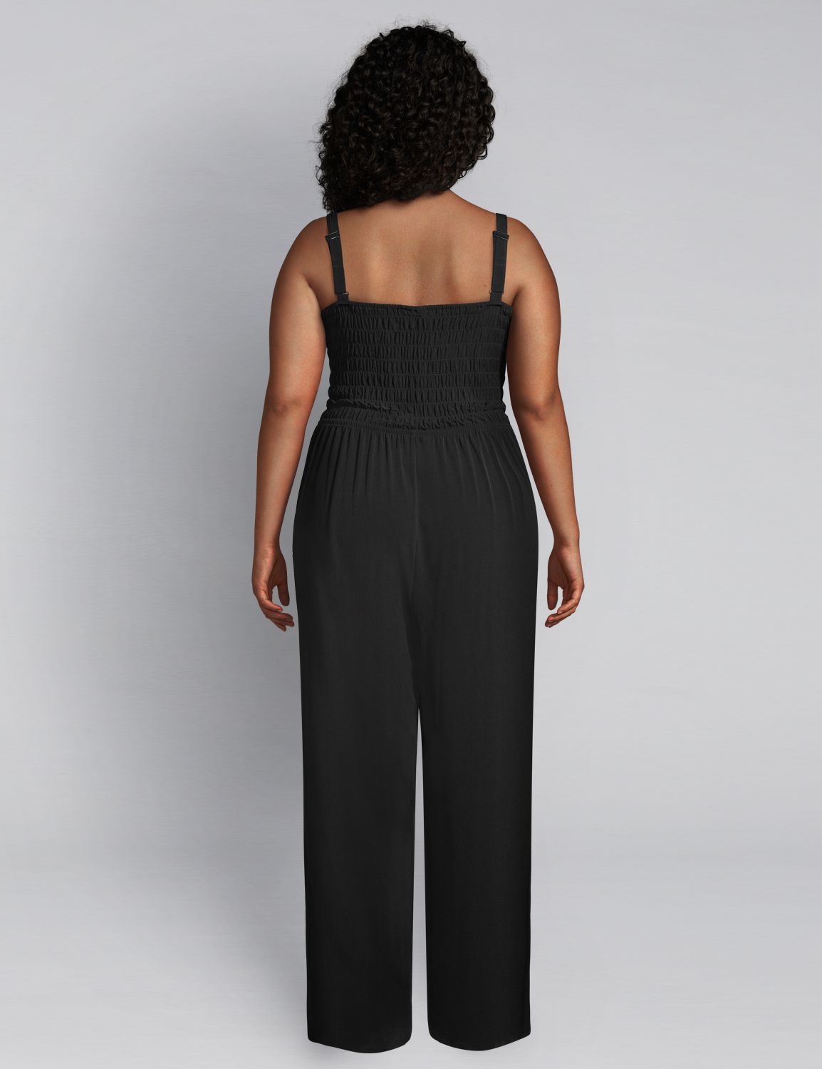 1113439 SLVLS SMOCKED WIDE LEG JUMPSUIT:Pitch Black LB 1000322:14/16 Product Image 2