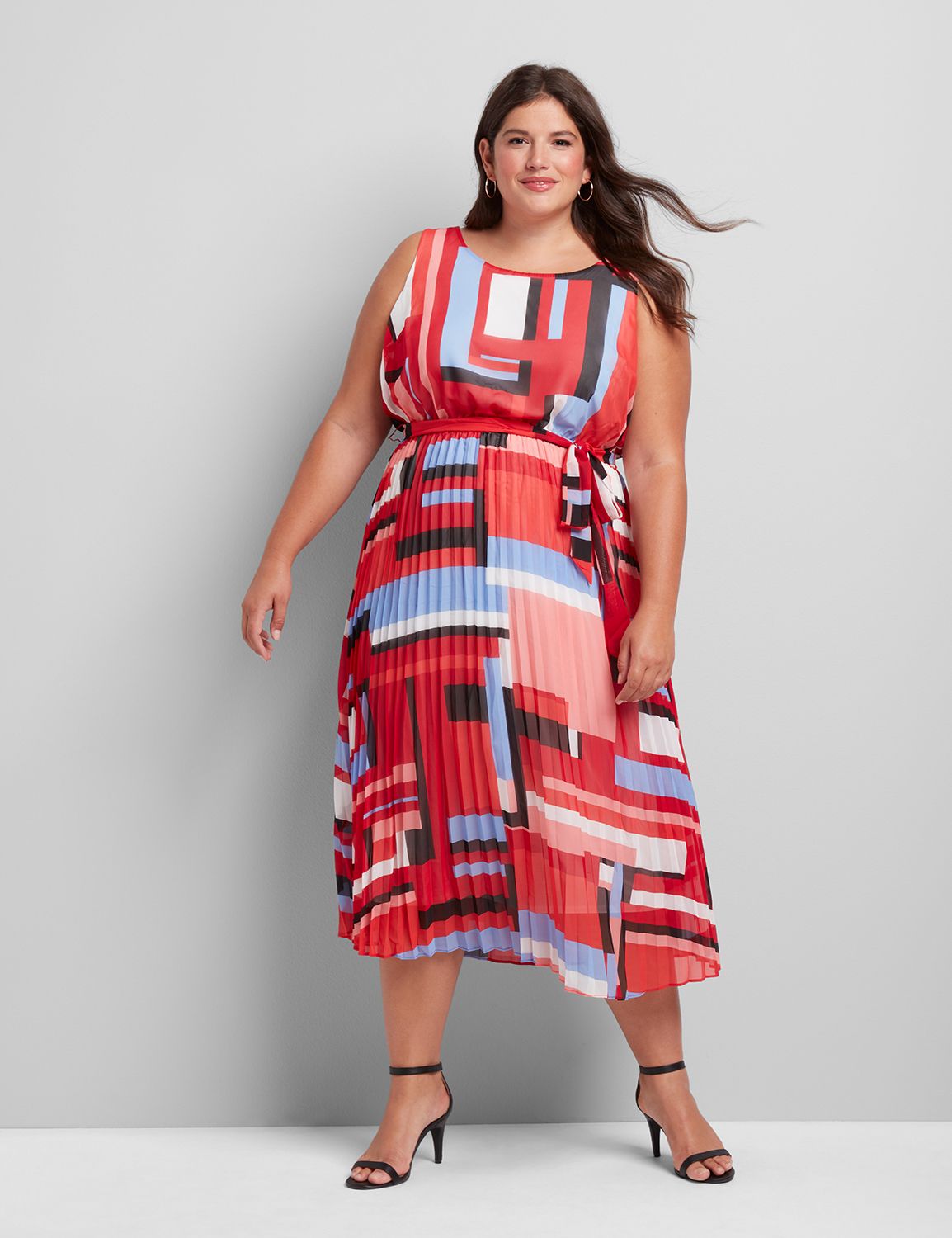 Geometric Dress - Pleated Midi Dress