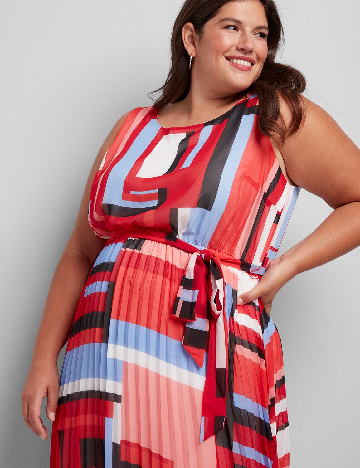Geometric Pleated Midi Dress