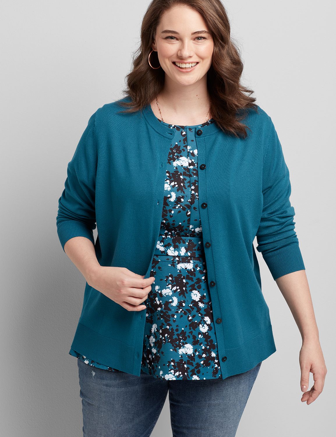 Image of Lane Bryant Women's Button-Front Cardigan / Teal