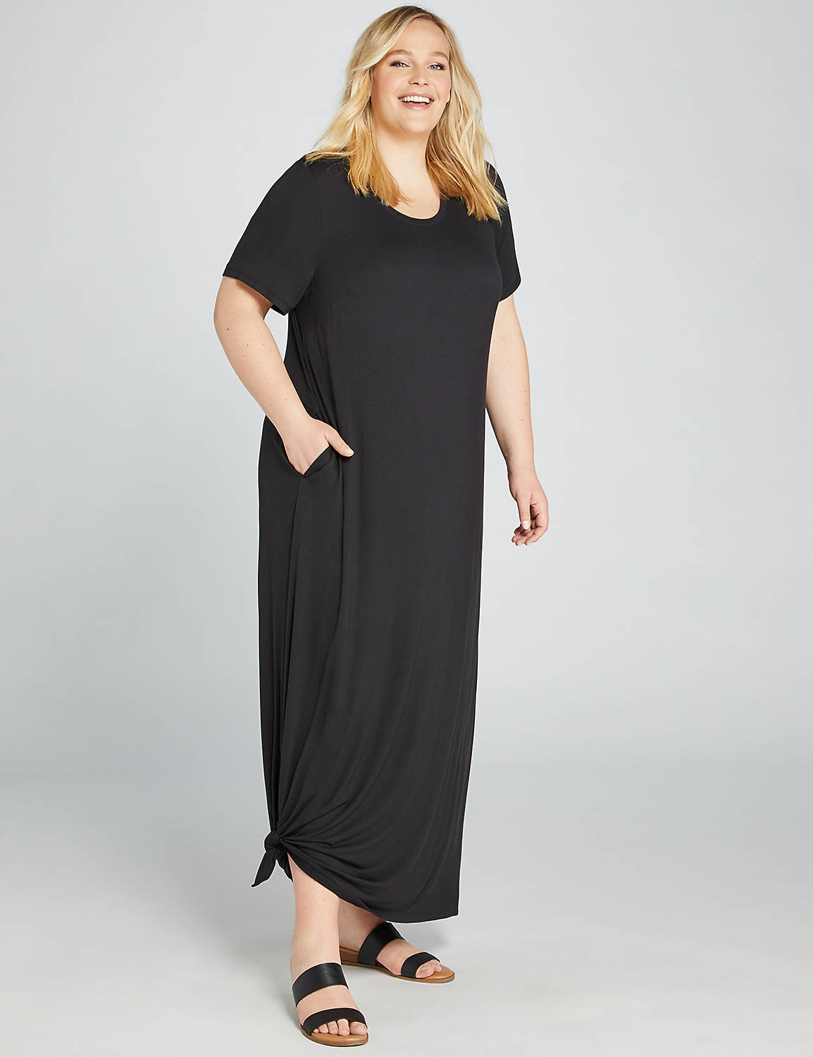 1111598 SH CREW NECK SIDE TIE MIDI - SOLID:Pitch Black LB 1000322:14/16 Product Image 1