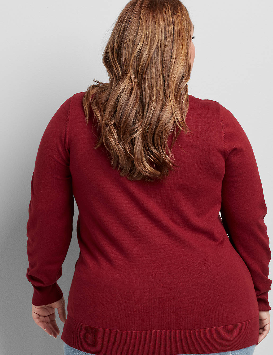 Long Sleeve Vneck Pullover with Shirred Side 1113192:PANTONE Pomegranate:10/12 Product Image 2