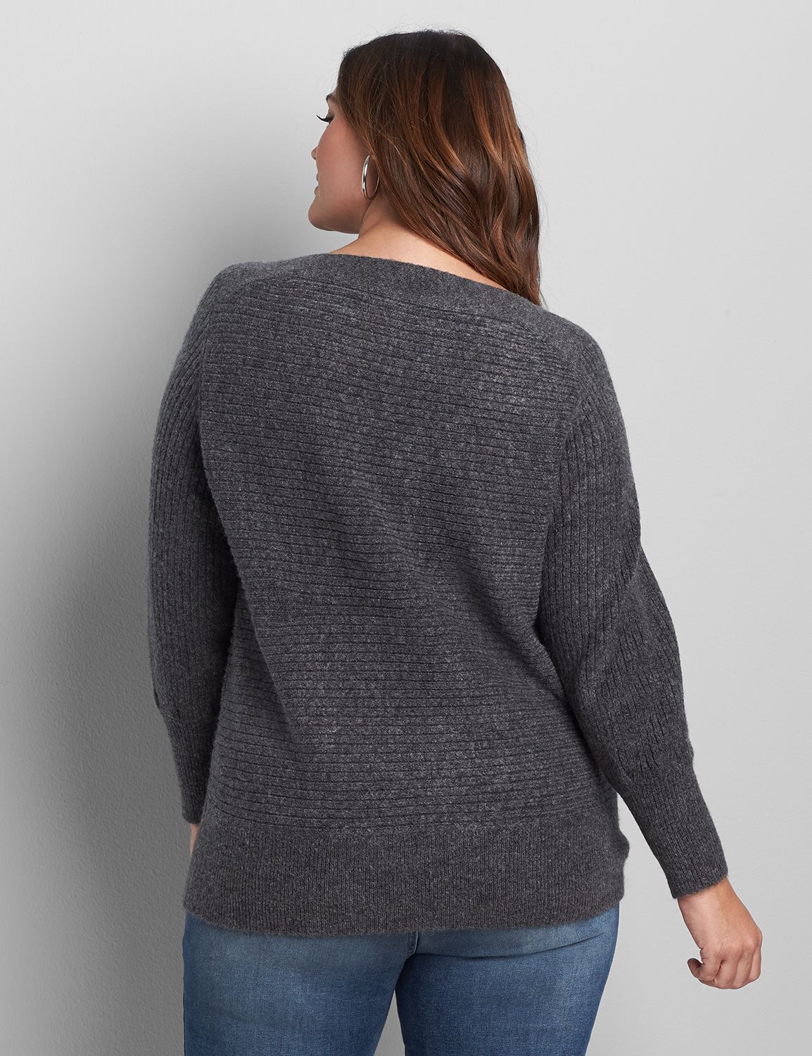 1113145 Long Sleeve Boatneck Pullover in Horizontal Ribbed:Charcoal Heather:22/24 Product Image 2