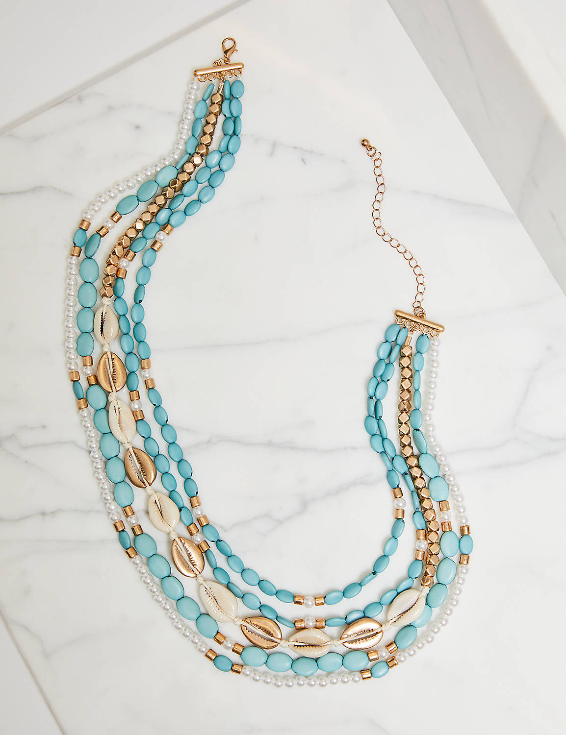 Turq and Pearl Multi Layered Short Necklace:PANTONE Pastel Turquoise:ONESZ Product Image 1