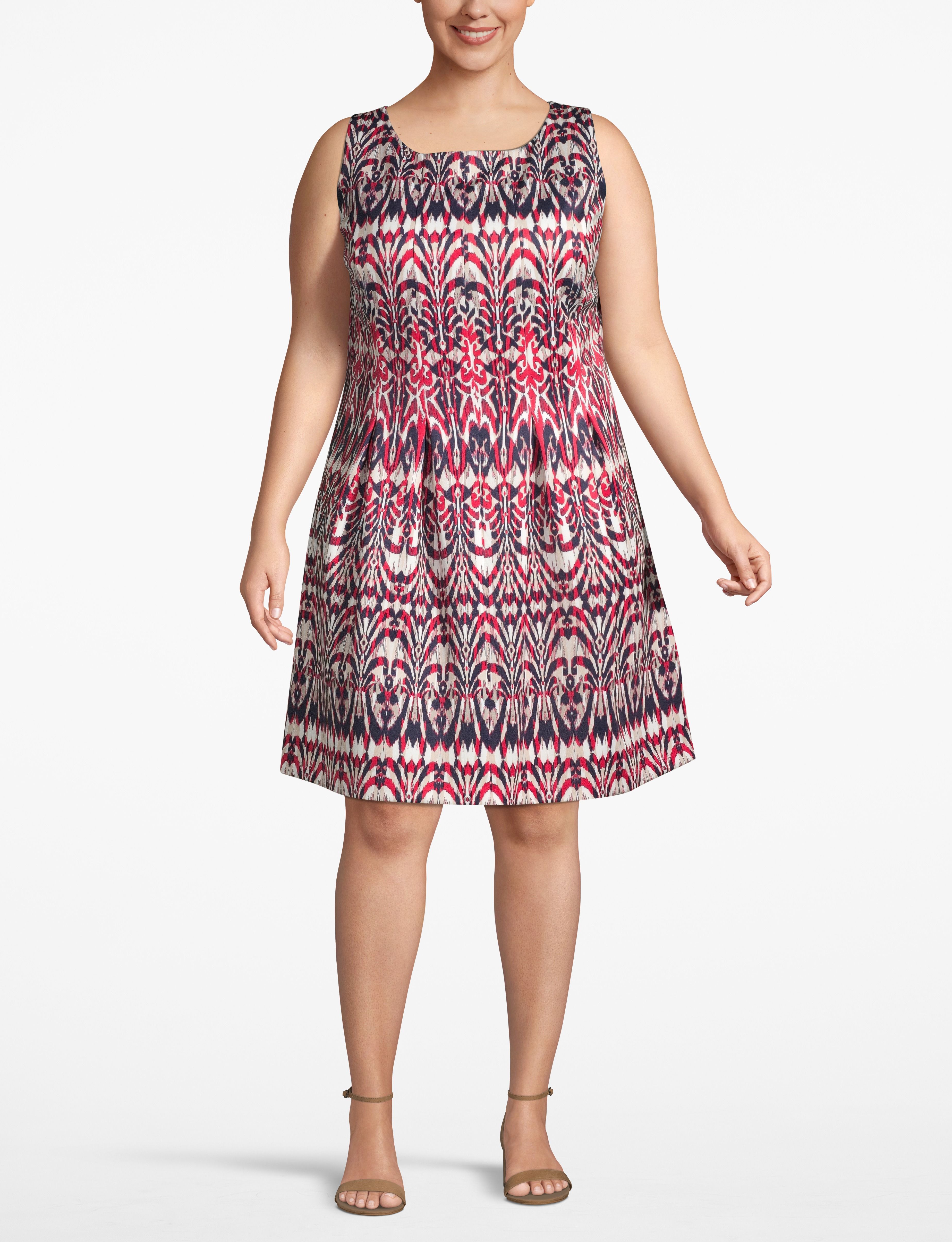 1115814- S LBO Sleeveless Fit and Flare Scuba Dress:Navy/ Red Motif (LBO):14 Product Image 1