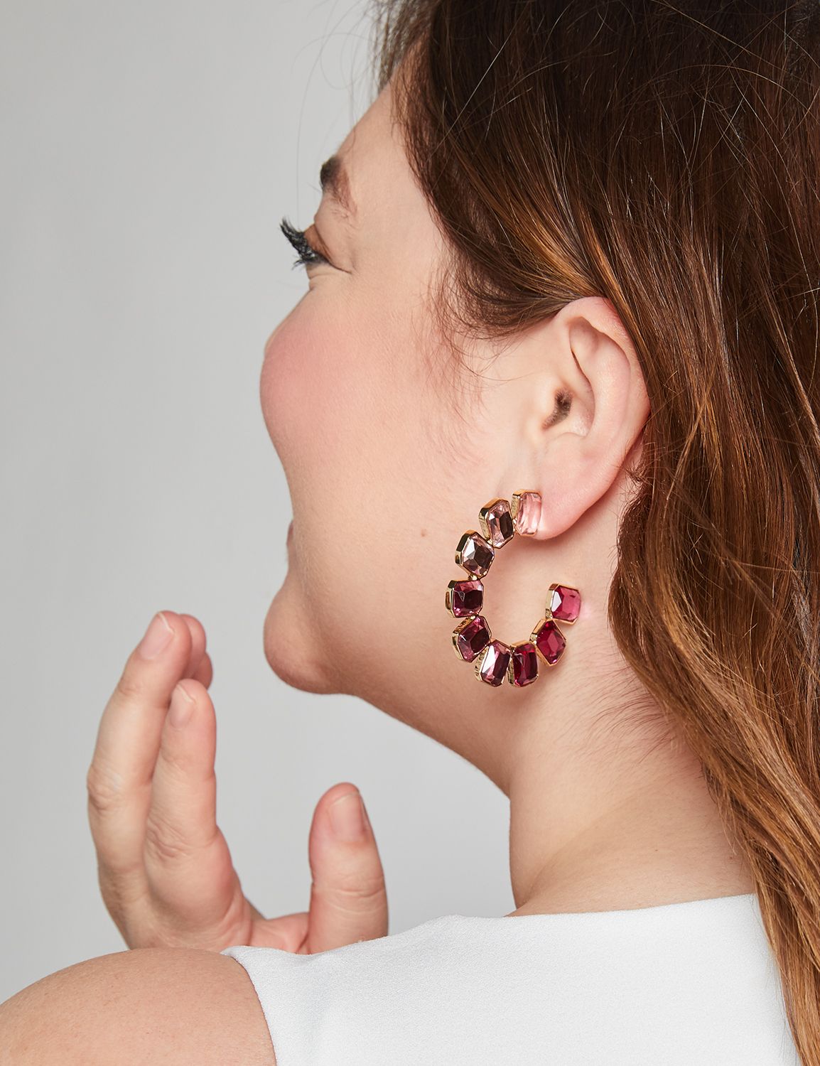 A/O CZ Ombre Plum Hoop Earrings:Pink Dahlia CSI 0304157:ONESZ Product Image 2