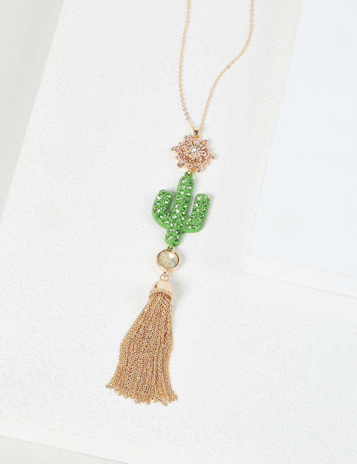 Cactus Pendant with Tassle Long Necklace:PANTONE Cactus Flower:ONESZ Product Image 1