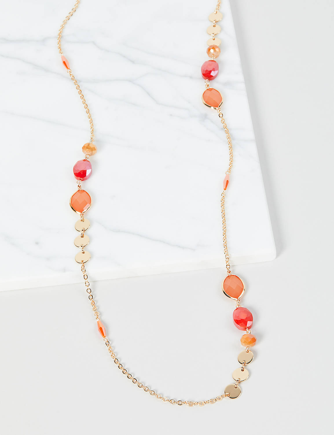 Bright Coral Scattered Stone Station Long Necklace:Mosaic Coral CSI 0202051:ONESZ Product Image 1