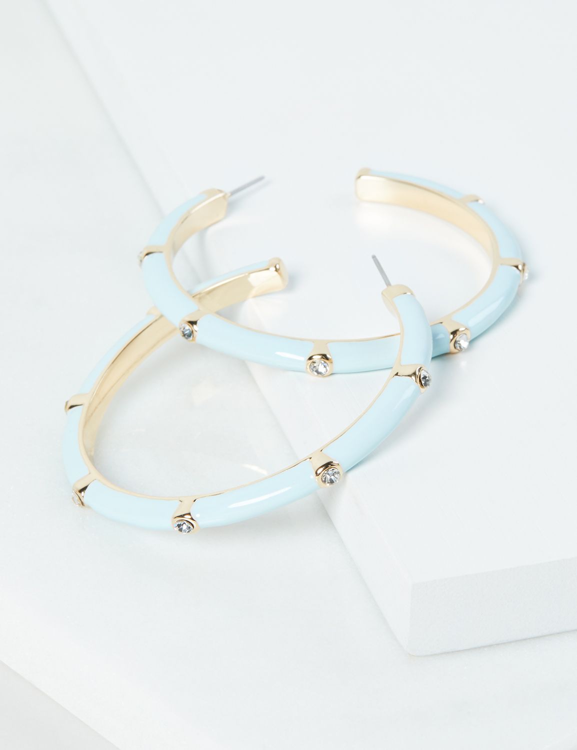 Enamel Light Blue w/ CZ Hoop Earrings:PANTONE Blue Haze:ONESZ Product Image 1