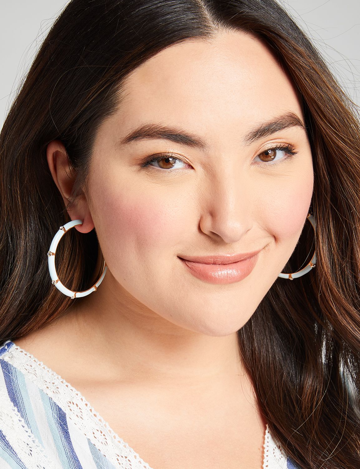 Enamel Light Blue w/ CZ Hoop Earrings:PANTONE Blue Haze:ONESZ Product Image 2