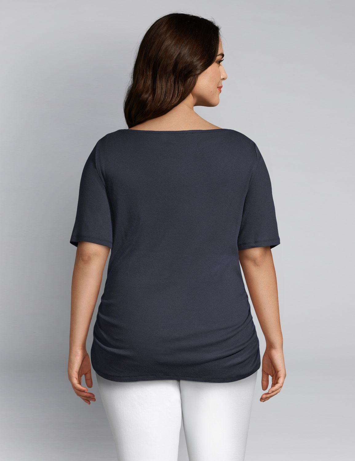 1115443 Modest slv boatneck 2x2 rib side ruched top:PANTONE Night Sky:18/20 Product Image 2