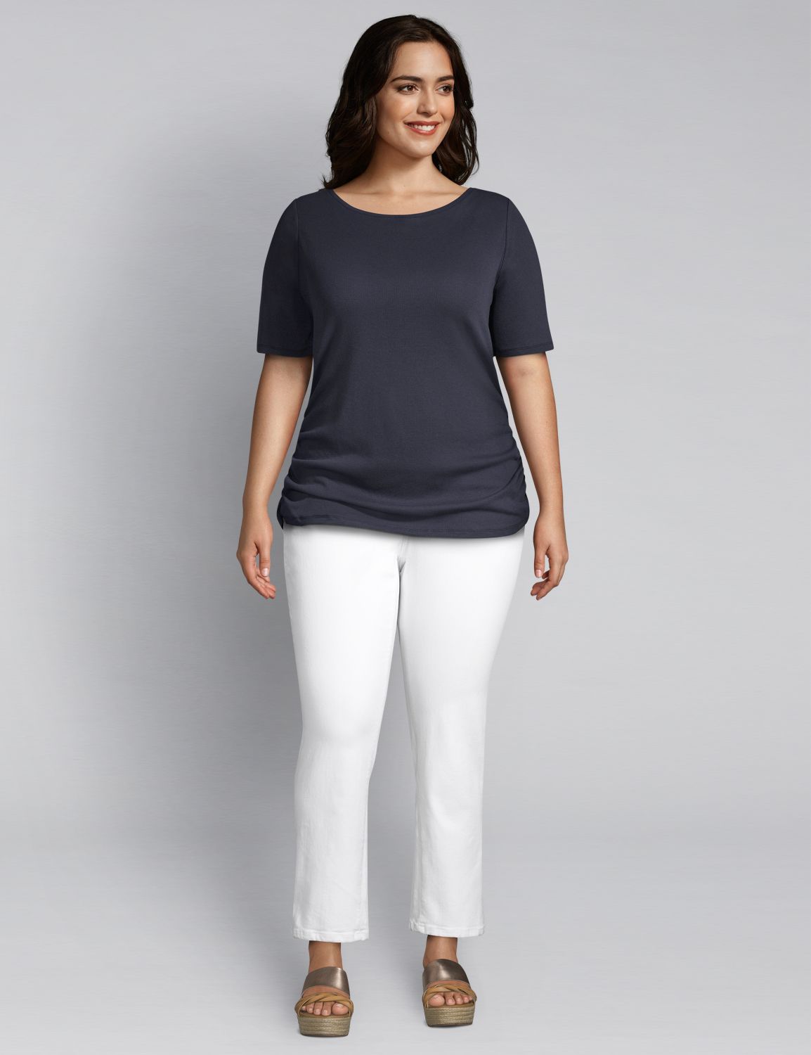 1115443 Modest slv boatneck 2x2 rib side ruched top:PANTONE Night Sky:18/20 Product Image 3