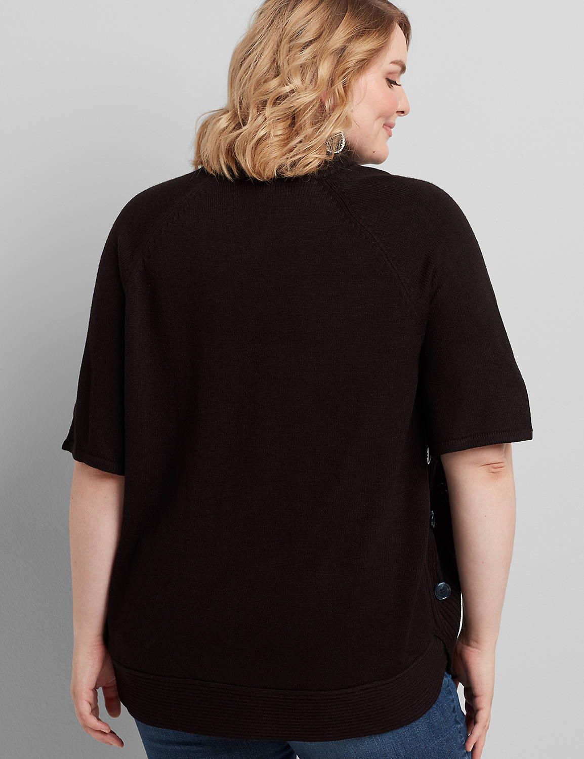 SHORT SLEEVE MOCK NECK BUTTON SIDE PONCHO 1113568:Pitch Black LB 1000322:22/24 Product Image 2