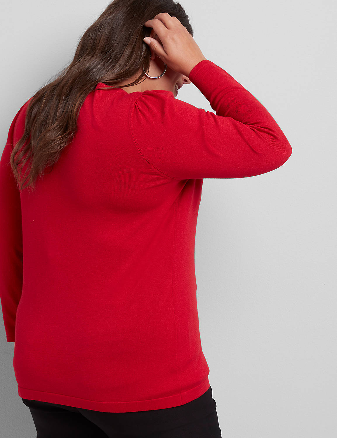 3/4 Sleeve Vneck Shirred Shoulder Sweater:PANTONE Haute Red:10/12 Product Image 2
