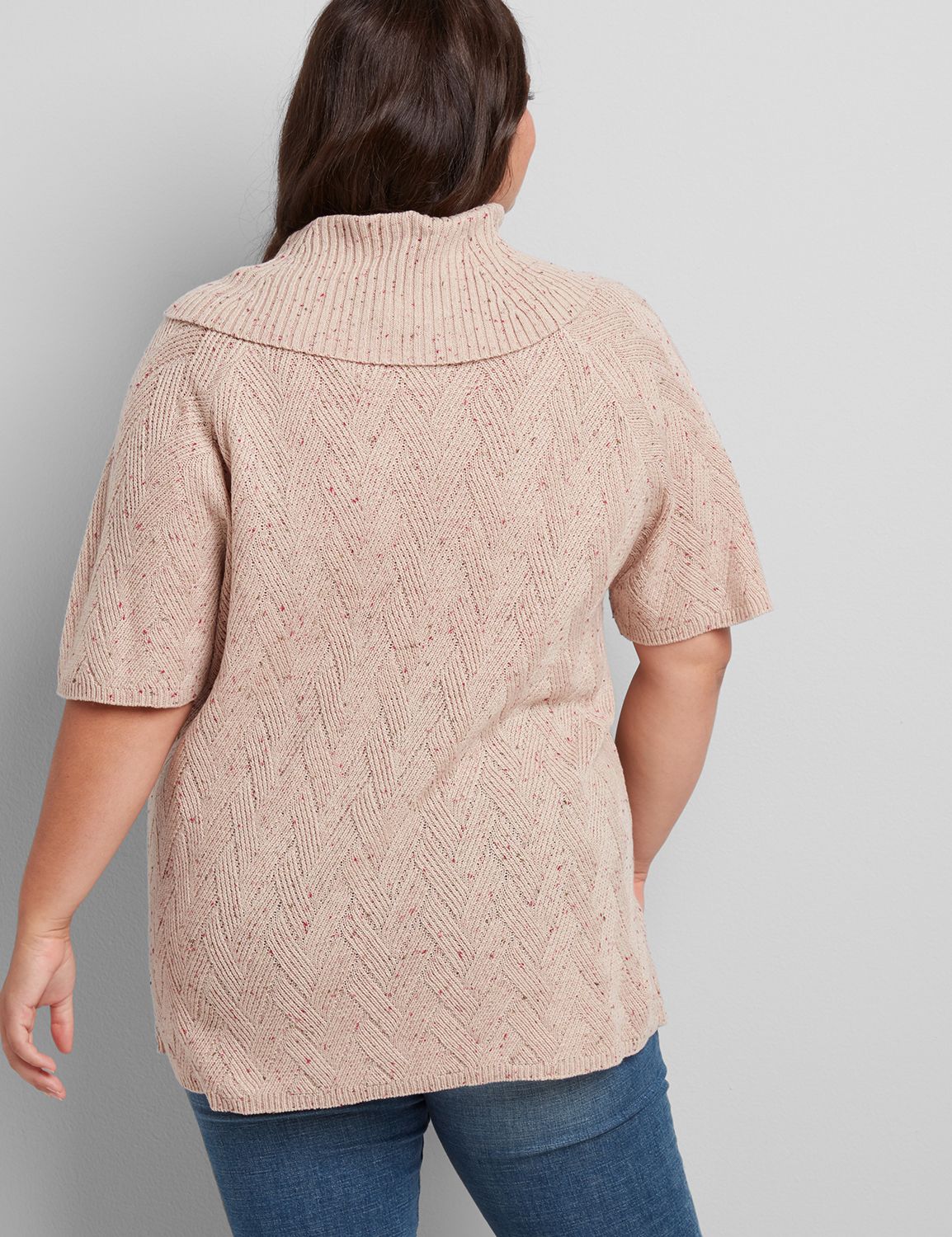 Short Sleeve Toggle Cowl Poncho:Pale Khaki Donegal - as sample (LBO):14/16 Product Image 2