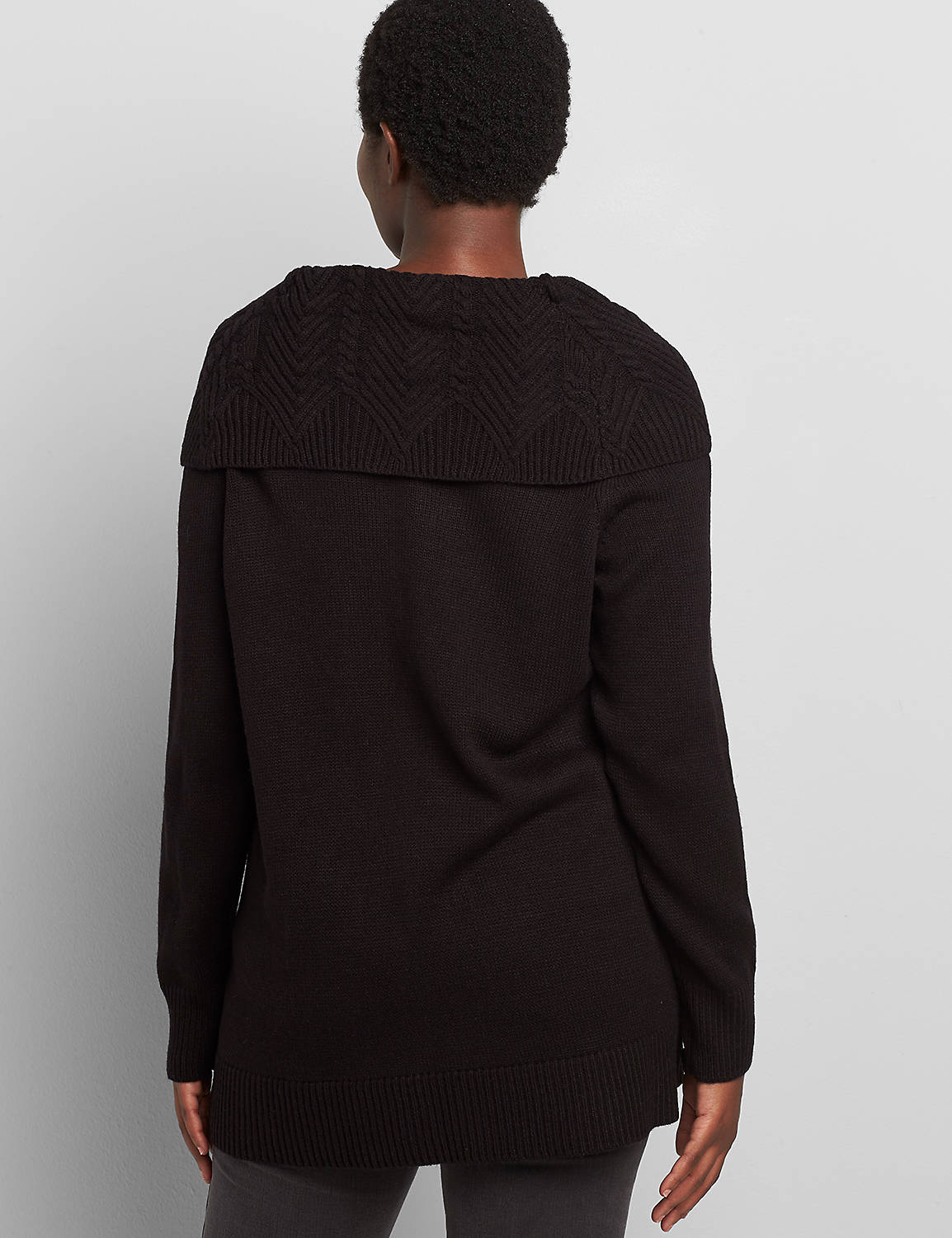OUTLET LONG SLEEVE COWL POINTELLE TUNIC SWEATER 1113638:Pitch Black LB 1000322:14/16 Product Image 2