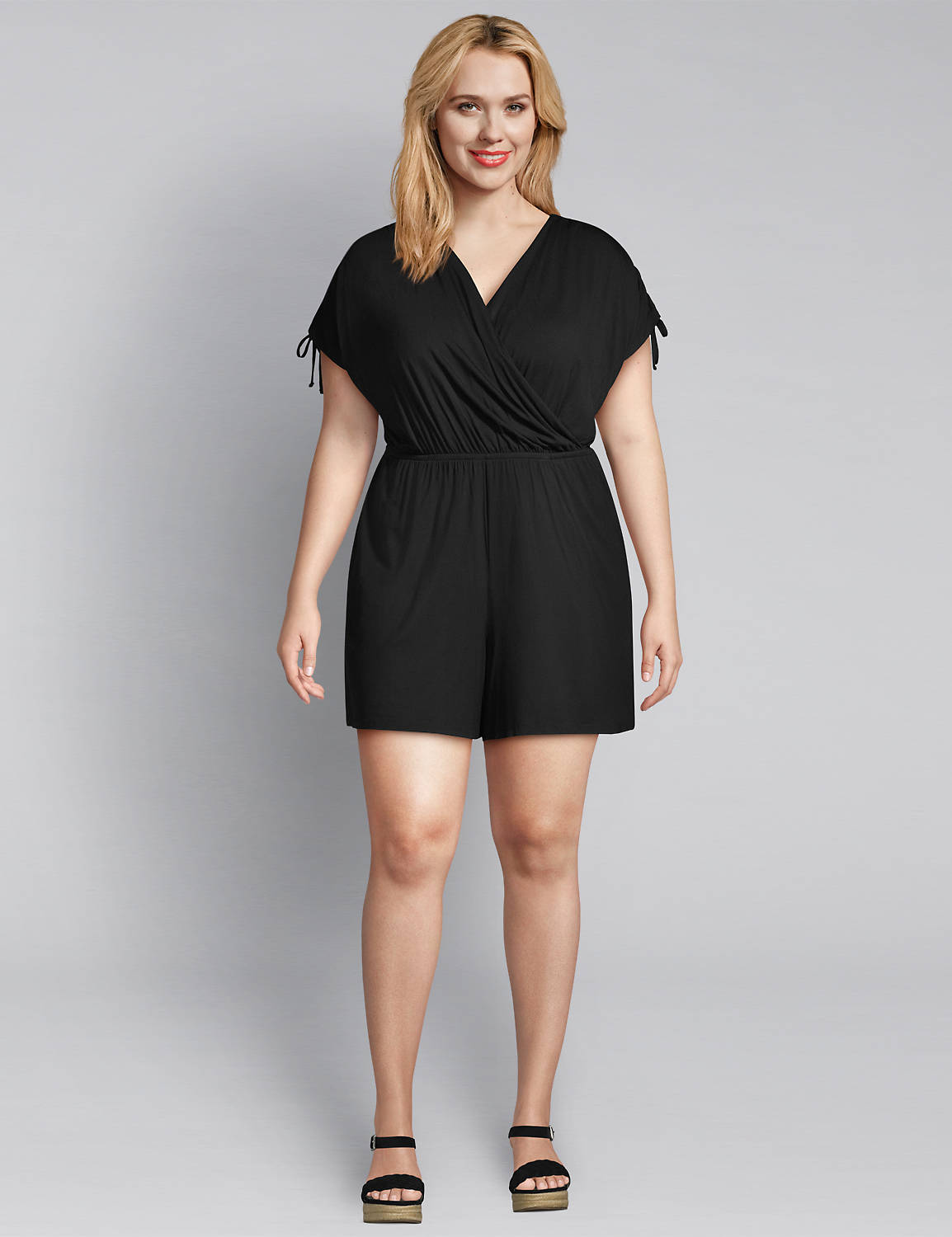 1113469 SH RUCHED SH ROMPER - 49.95:Pitch Black LB 1000322:14/16 Product Image 1
