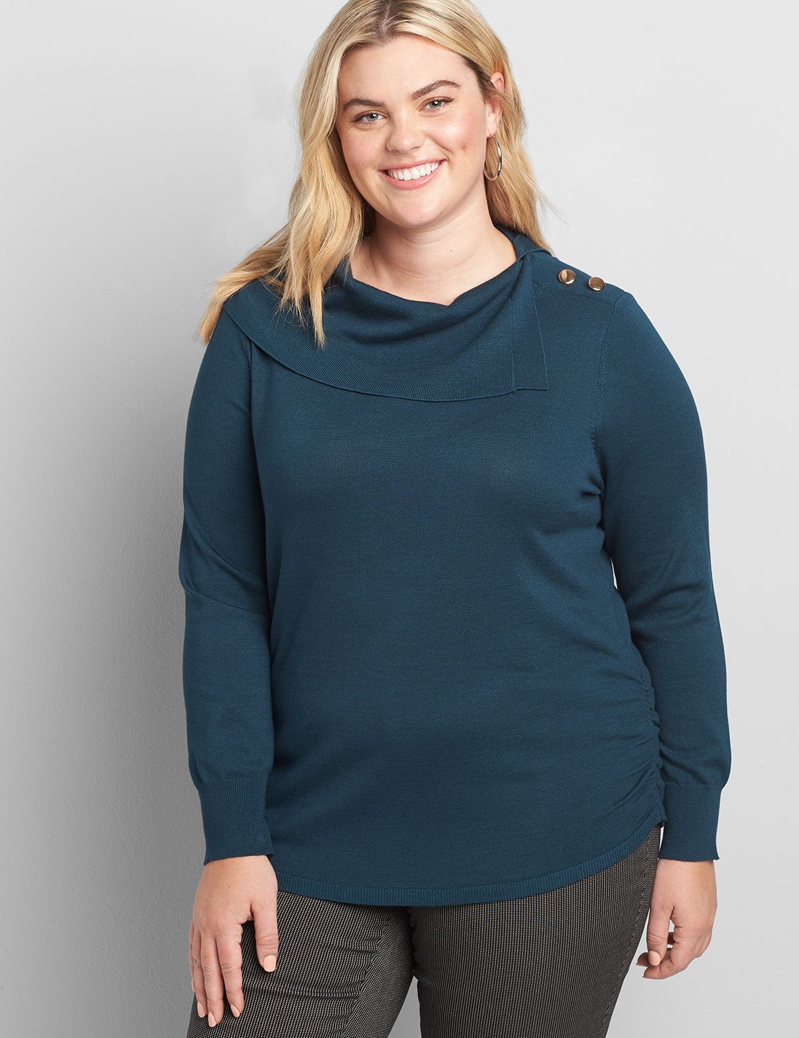 Lane Essentials Split-Collar Ruched-Side Sweater