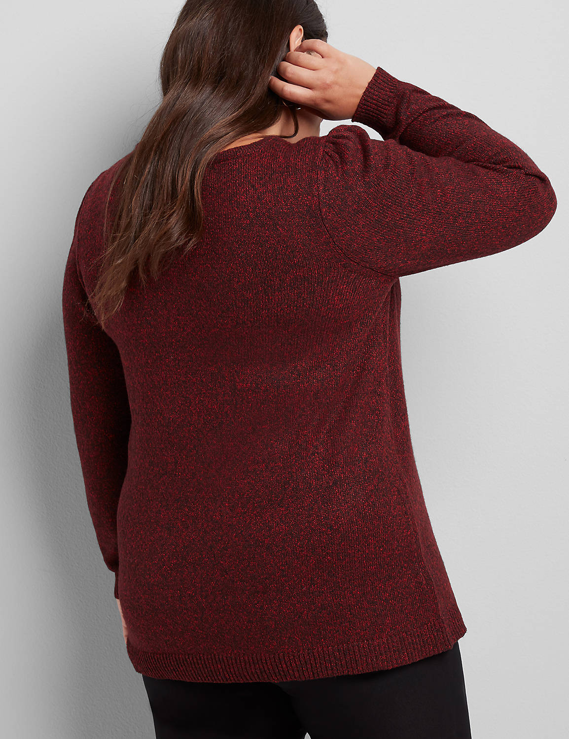 3/4 Sleeve Scoop Neck Pointelle Yoke Marled Sweater:PANTONE Haute Red:10/12 Product Image 2