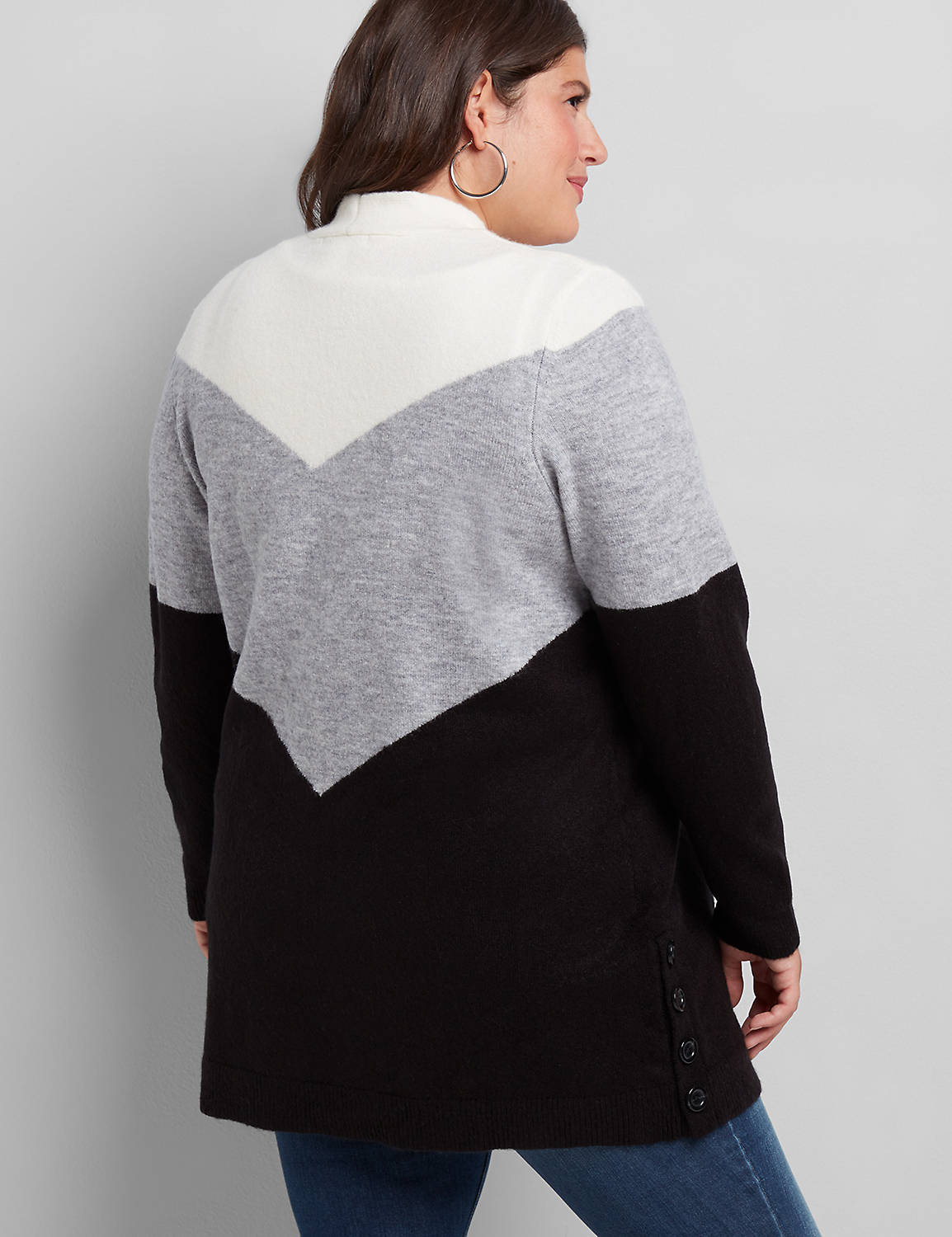 Long Sleeve Open Front Side Button Vent Cardigan :Gardenia/ Med Heather Grey/ Charcoal Heather Stripe:10/12 Product Image 2