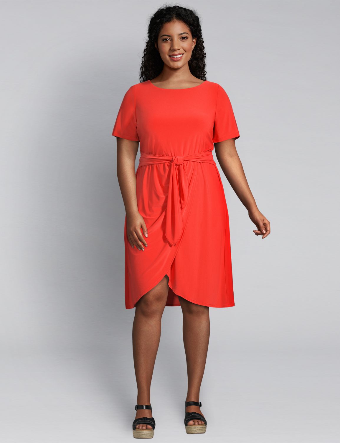 1113235 ELBOW SLV CREW NECK WRAP SKIRT FF:Orange:18/20 Product Image 1
