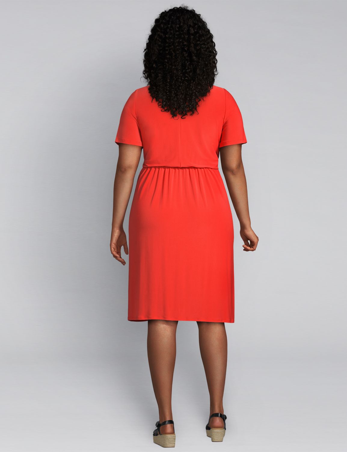 1113235 ELBOW SLV CREW NECK WRAP SKIRT FF:Orange:18/20 Product Image 2
