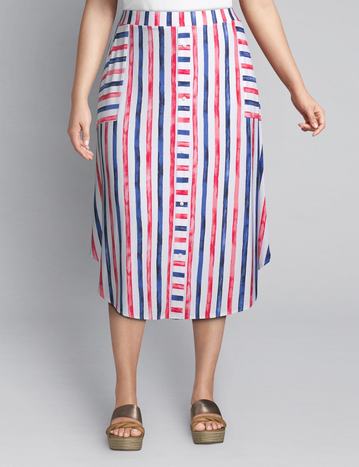 1111643 SHIRT TAIL HEM CREPE MIDI SKIRT:LBSU20197_PatrioticStripe_colorway1:14/16 Product Image 3