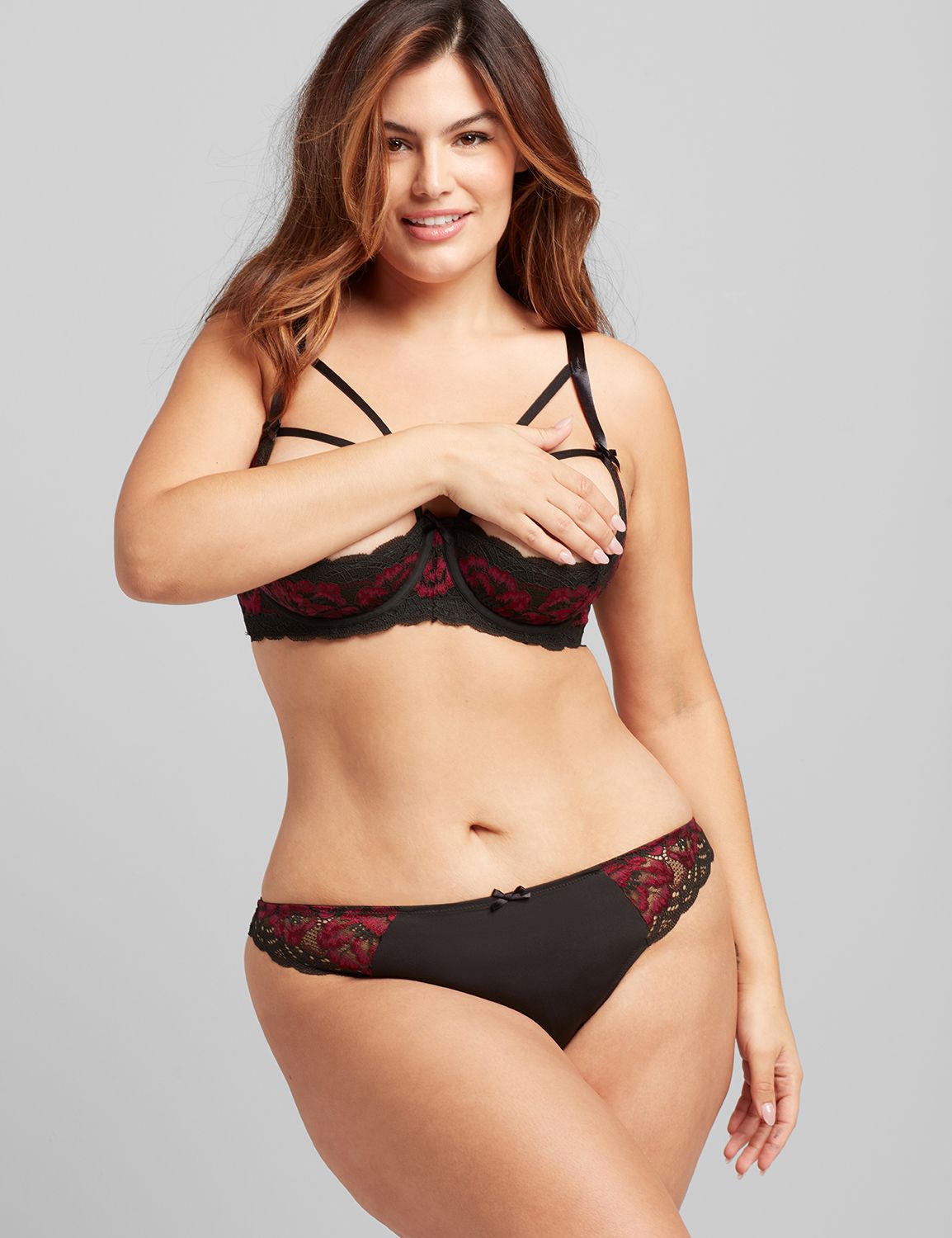 Cross-Dyed Lace Split-Gusset Thong Panty