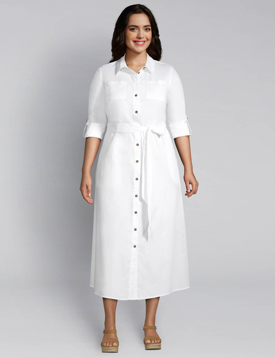 1113444 ROLL-UP LS SHIRT DRESS:White 2008:12 Product Image 1