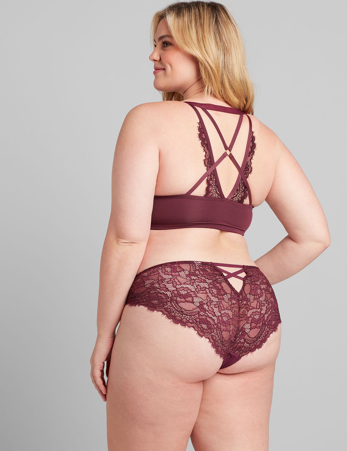 Lace Strappy Back Boost Plunge 1112738:PANTONE Grape Wine:34H Product Image 2