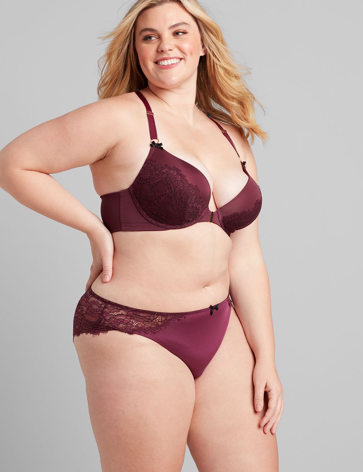 Lace Strappy Back Boost Plunge 1112738:PANTONE Grape Wine:34H Product Image 3