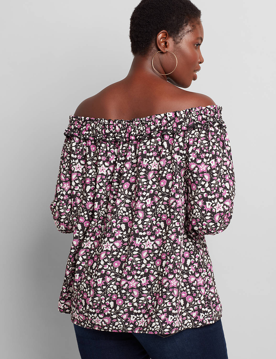 1112594 Off The Shoulder Printed Top:LBSU20344_VineyLinearFloral_colorway2:14/16 Product Image 2