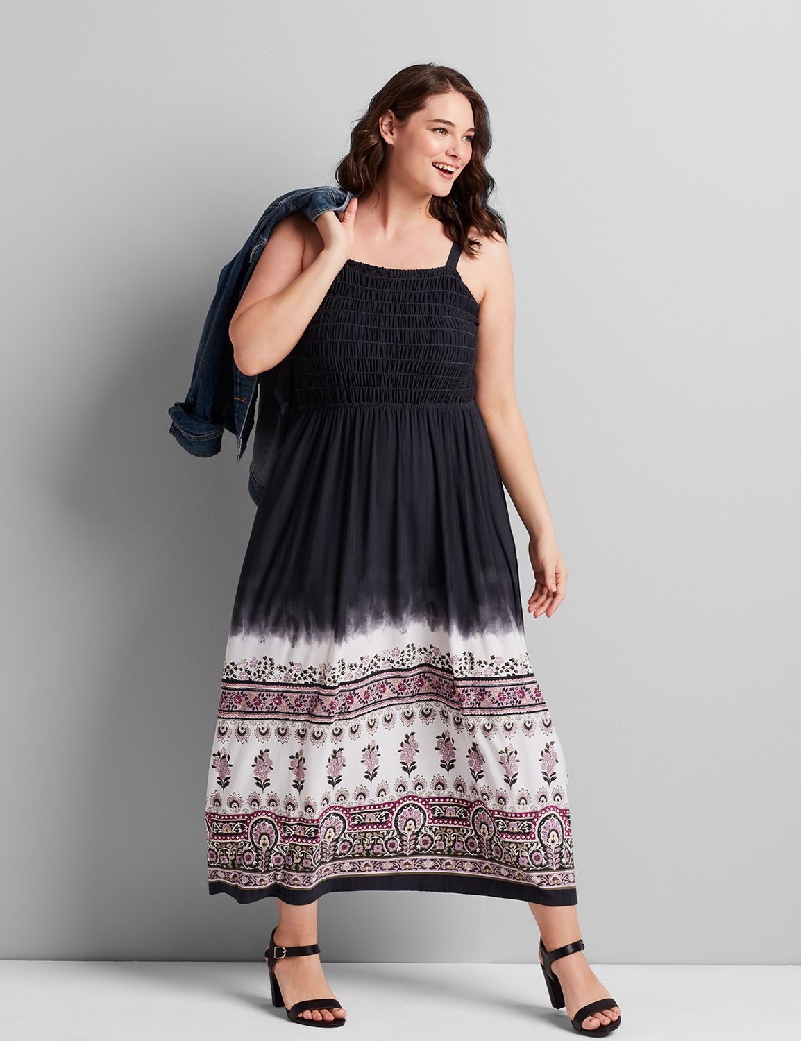 black shirred maxi dress